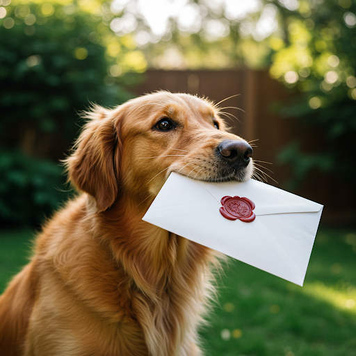 dog holding letter
